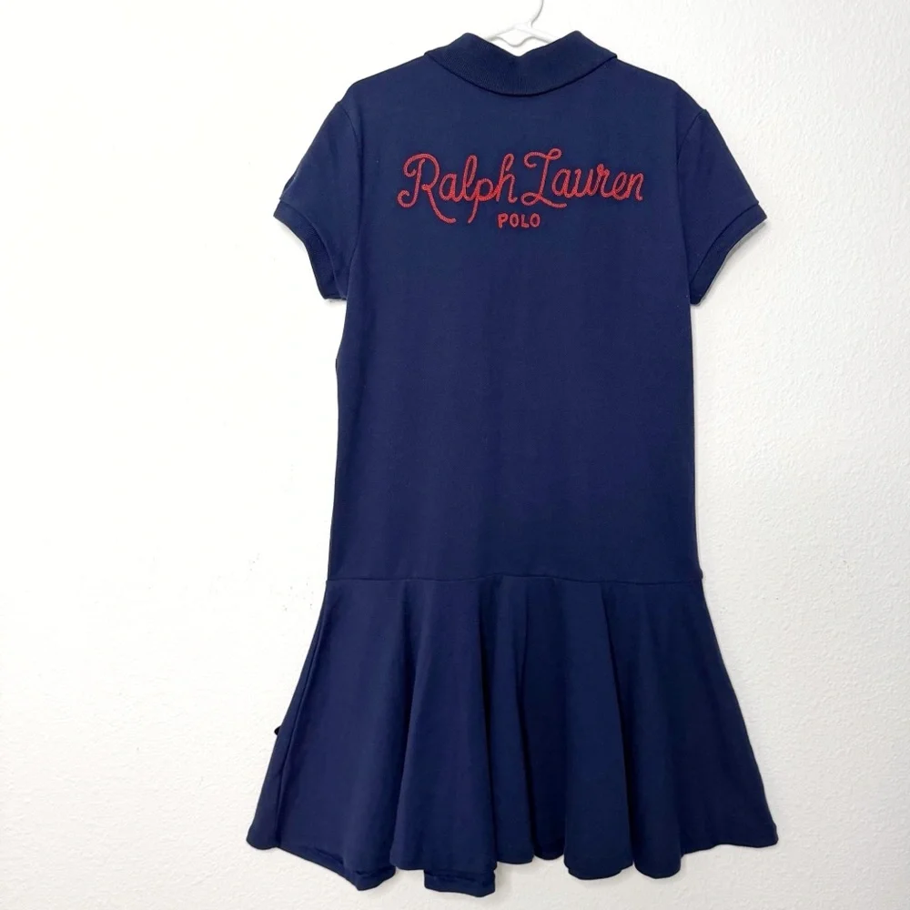 Polo Ralph Lauren Girls Stretch Mesh Polo Dress navy blue size Medium NWOT